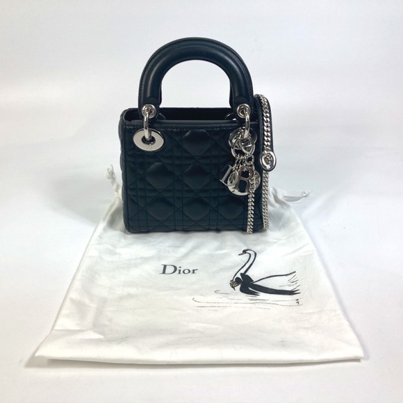 Christian Dior Dior Lady Cannage Shoulder Bag Leather Women's Black - Picture 12 of 13